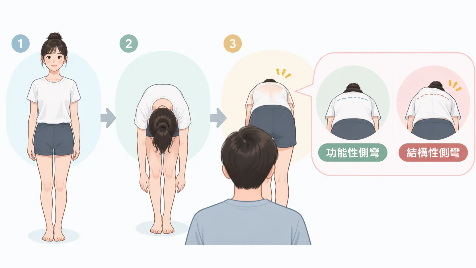 脊椎側彎3步驟居家亞當前彎測試評估