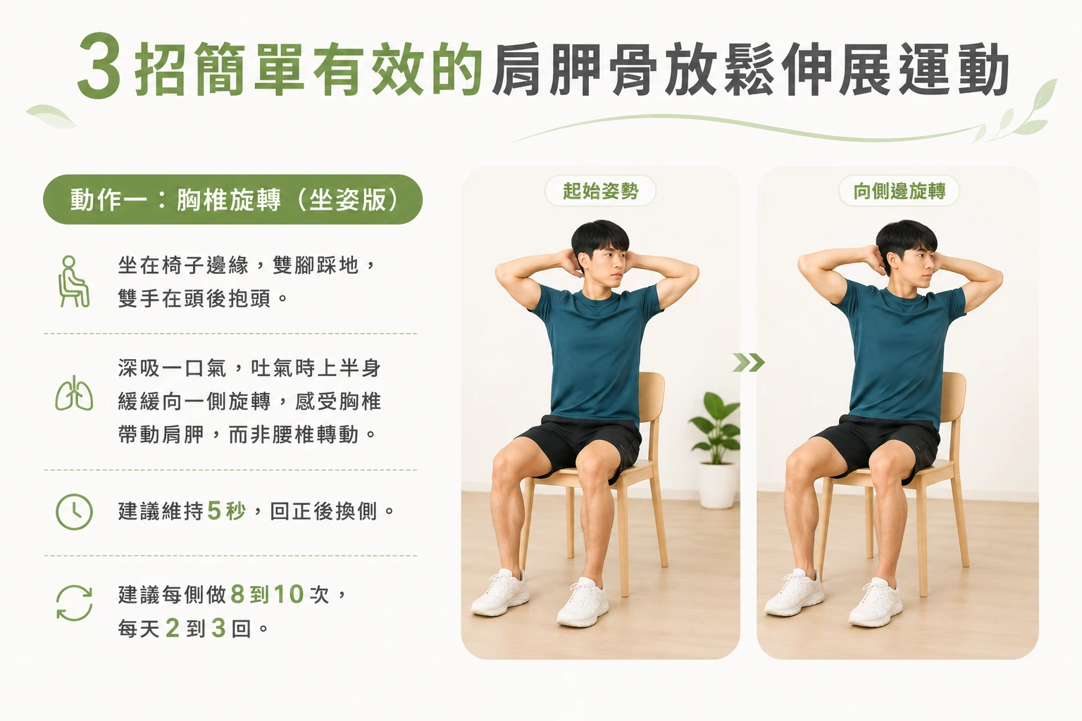 動作一:胸椎旋轉(坐姿版)